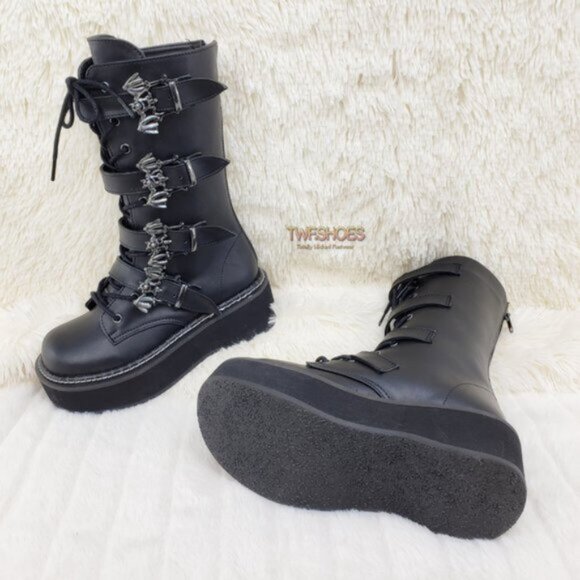 Goth Platform Combat Boots Bat Buckle Straps Emily 322 - Picture 8 of 13